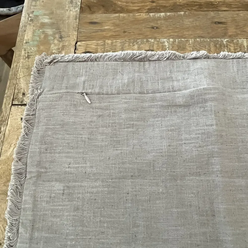Square Pillow Shams (2) 19in x 19in Linen Blend Brown w/ Frayed Edges Zipper